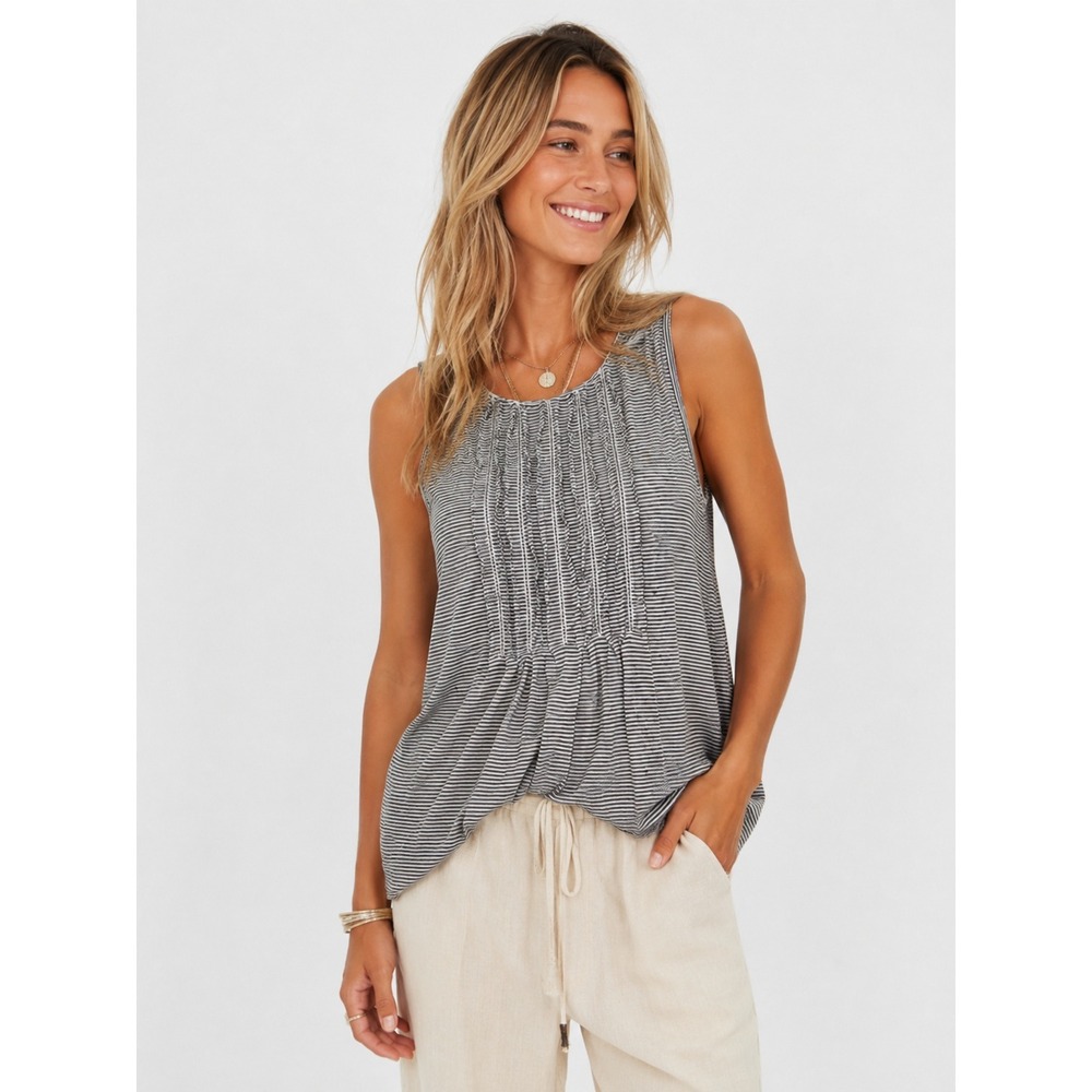 Anthropologie Akemi + Kin Black White Striped Linen Blend Tank Top M